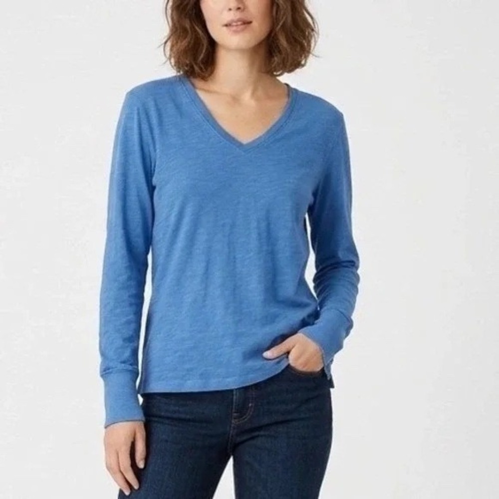American Giant Premium Slub T-Shirt Womens Large Blue Cotton‎ V-Neck Pullover